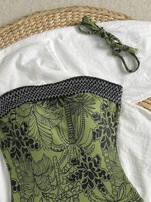 Swim Vcay 2026 New Women's Summer Beach Vacation Adjustable Bandeau Removable Straps Sexy Backless Coconut Tree Print One-Piece Swimsuit - Green - View 5