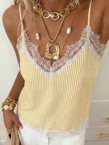 SHEIN EZwear Áo blouse sọc vàng, áo sơ mi nữ thanh lịch, áo camisole nữ màu trơn phối ren thanh lịch, áo top mùa hè, phù hợp đi làm hàng ngày, hẹn hò, tiệc tùng, Thu/Đông/Hè, Giáng sinh, Năm mới, Lễ Tạ ơn, Tiệc, Đám cưới, Bãi biển, Lễ tốt nghiệp, Thời trang, Thanh lịch, Thường ngày, Đi chơi, Hẹn hò, Đặt chỗ, Đi làm, Bóng loáng, Ngày lễ Tình nhân, Thanh lịch, Nghỉ dưỡng, Thường ngày, Y2K, Đi chơi, Lễ tốt nghiệp, v.v. - Nhiều màu - Xem 7