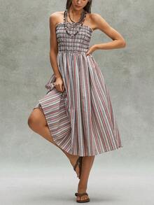 Bohemela Đầm dài cúp ngực kẻ sọc dệt kiểu thường ngày cho nữ - màu xanh lá - Xem 7