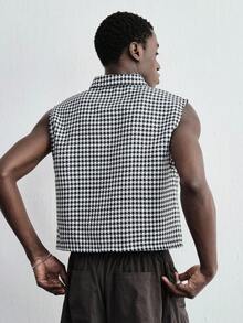 ROMWE MEN Street Life 2026 Men's Houndstooth Casual Frog Button Vest - Black and White - View 3