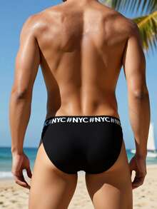 Naviga Onda Men's Letter Print Swim Briefs, Suitable For Beach, Travel, Swimming Pool, Holiday - Black - View 2