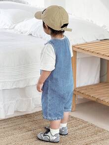 SHEIN Baby Boy Sleeveless Denim Romper - Light Wash - View 2
