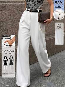 SHEIN ICON White Summer High-Waisted Straight-Leg Palazzo Pants For Women, Classy Elegant Office Attire, Business Casual Workwear, Old Money Style - White - View 1