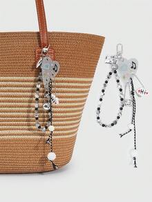 ROMWE Kawaii 1 Piece Spring Summer Dopamine Style Colorful Beaded Bag Keychain Pendant, Woven Rope Bag Charm, DIY Hanging Ornament - Color A - View 5