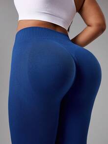 SHEIN Rhythm Era Seamless High Stretch Plus Size Women Sports Leggings - Navy Blue - View 6