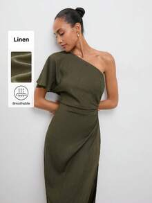 Maija Đầm lệch vai xếp ly xẻ tà đa năng dành cho nữ - xanh quân đội - Xem 1