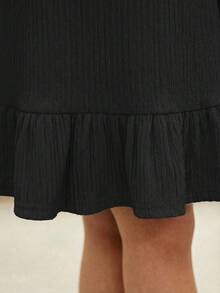SHEIN 年轻女孩度假休闲纯色针织无袖连衣裙 - 黑色 - 查看 2