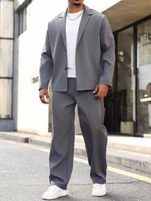 Manfinity CasualCool Plus Size Men's Casual Versatile Jacket And Pants Set - Grey - View 6
