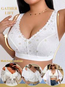 DesireSculpt 1pc Plus Size Lace Wireless Bra - White - View 6