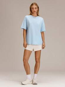 GLOWMODE Pima Cotton Chill Out Oversized Ultra-Soft Breathable Splash-Resistant Tee With Embossed Logo Summer Daily Casual Wear - Baby Blue - View 7