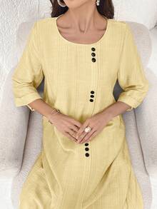 Al Najma Women's Casual Solid Color Arabic Style Dress - Yellow - View 8