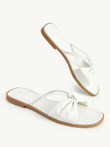 CUCCOO CHICEST Women's Shoes Summer Soft-Soled Bow Toe Sandals, Wearing Holiday White Slippers - White - View 3
