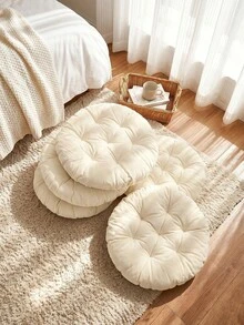 1PC Beige Canvas Regenerated Cellulose Thick Cushion, Circular Cushion, Seat Cushion, Chair Cushion - Beige - View 5