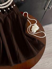 GlowEve Summer Versatile Vacation Casual Beaded Floral Trim Halter Neck Sleeveless Top - Coffee Brown - View 7