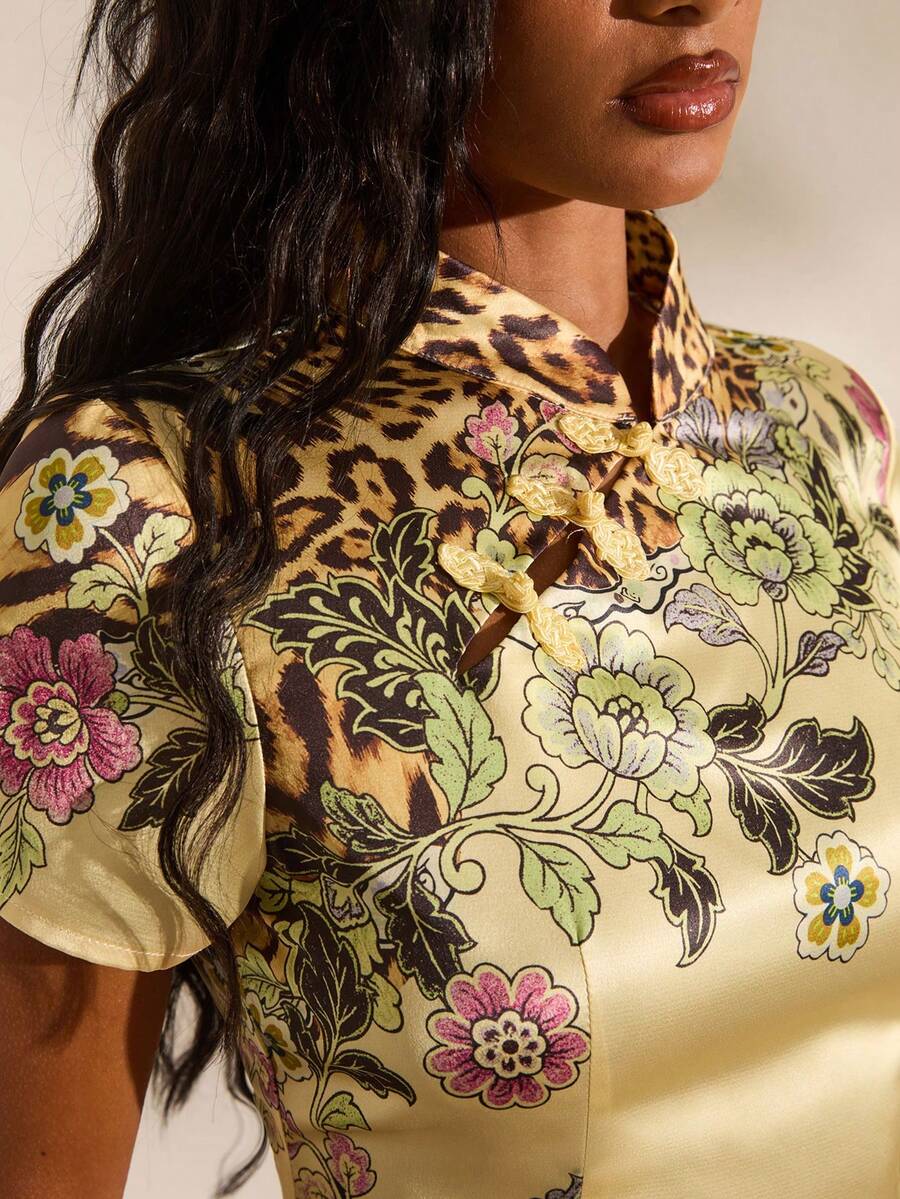 Opulessa Women's Printed Woven Blouse For Spring/Summer Vacation - Yellow - View 1