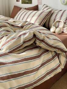Cirelle 3pcs Retro Striped Duvet Cover Set, Polyester Bedding Set With 1 Duvet Cover And 2 Pillowcases, Soft Breathable Brown Stripes Comforter Cover For Bedroom Decor (No Insert) - Multicolor - View 9