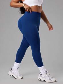 SHEIN Rhythm Era Seamless High Stretch Plus Size Women Sports Leggings - Navy Blue - View 4