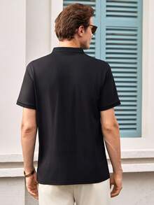Blueprint 男士单件 Polo 衫，黑色翻领短袖 Polo 衫，轻薄成熟商务风上衣，适合日常通勤 - 黑色 - 查看 2