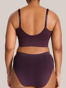Barelissa 2pcs/Set Plus Size Comfortable Wireless Leisure Bra And Seamless Panty Set - Purple - View 2