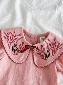 Vintaside Kids 新生女宝宝花卉刺绣连衣裙，乡村风时尚优雅百搭可爱春夏柔软面料 - 粉色 - 查看 5
