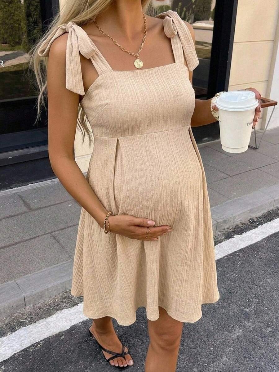 SHEIN Đầm bầu không tay màu trơn, kiểu dáng thường ngày - Màu be - Xem 1