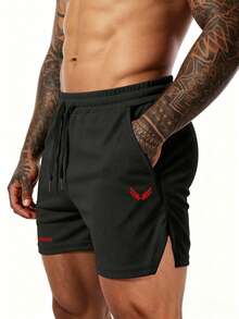 GymBeat Men's Drawstring Waist Casual Sports Shorts, Gym, Holiday - Black - View 3