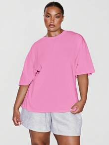 MUSERA Plus Size T-Shirt Spring, Vacation, Summer, Holiday, Elegant, Casual - Pink - View 1