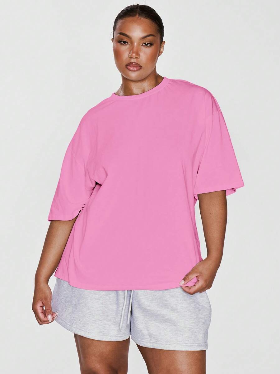 MUSERA Plus Size T-Shirt Spring, Vacation, Summer, Holiday, Elegant, Casual - Pink - View 1