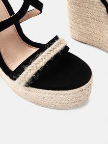 Glitzique Women's Elegant, Comfortable, Lightweight Fashion Black Sexy Charming Straw Rope Platform Wedge High Heel Sandals, Suitable For Vacation,Spring Summer Outfits - Black - View 10