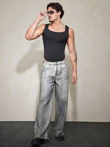 FeverCity Men's Casual Solid Color Jumpsuit - Black - View 4