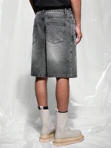IRON GLYPH Men's Casual Street Style Zipper Detail Slant Pocket Denim Shorts , Dark Grey, Holiday - Dark Grey - View 5