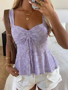 SHEIN EZwear 女款鏤空前綁帶細肩帶上衣 - 紫丁香色 - 查看 1