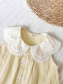 SHEIN Elladie kids ملابس بنات بطراز ريفي، طقم ملابس علوية بدون أكمام مطرز الذيل وبنطلون طويل قطعتين - لون مشمشي - مشاهدة 4