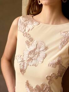 MOTF PREMIUM ROMANTIC MESH EMBROIDERED SLEEVELESS TOP FOR WOMEN - Apricot - View 2