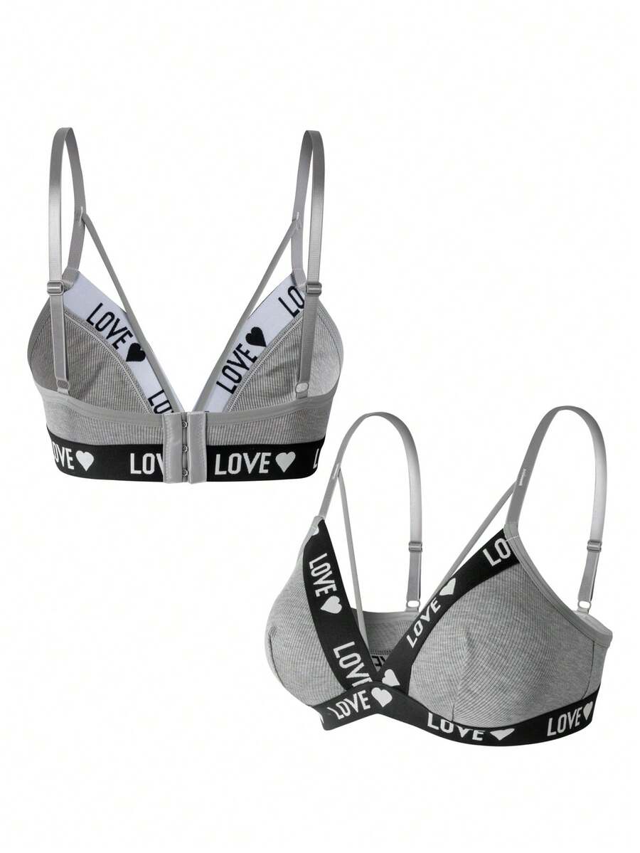 SHEIN European And American Lightweight Sports English Webbing Triangle Cup Women Yoga Sports Bra - Light Grey - View 1