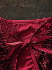 Seduluxe Milk Silk Seductive Buttock Tie Embroidered Butterfly Open Crotch Lingerie Ball Bridal Burgundy Summer - Burgundy - View 3