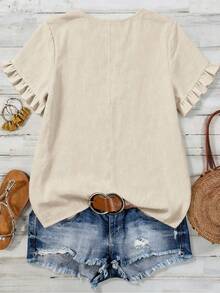 Linhara Large-Sized Woven Casual Summer Women's Shirt - Apricot - View 2