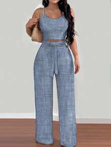 INAWLY Bộ 2 món gồm áo hai dây in hoa và quần ống rộng cạp chun dành cho nữ. - Rửa nhẹ - Xem 3