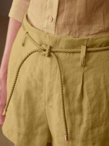 MOTF PREMIUM SHORTS DE LINO CASUALES/PARA CITAS/VACACIONES, PRIMAVERA/VERANO - Mostaza Amarilla - Ver 2