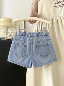 Shorts vaqueros casuales con nudo lateral para niña joven - Lavado ligero - View 2