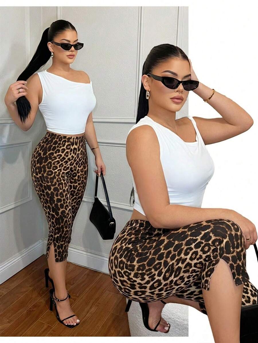 SHEIN SXY Quần legging nữ 7/8 xẻ hông gợi cảm phong cách thường ngày, trang phục thường ngày cho nữ - Nhiều màu - Xem 1