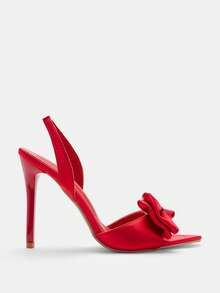 Glitzique Spitz zulaufende High Heel Sandalen für Damen im Frühling/Sommer, aus weichem Satin Material, mit Riemchen, geeignet für Ausflüge, Bankette, Partys, Stilettoabsätze - Rot - Übersicht 6
