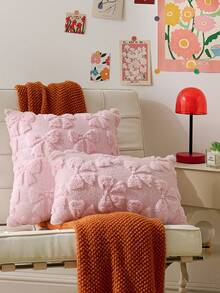 1 pezzo Federa per cuscino con fiocco, decorazione d'interni coquette, carina, in finta pelliccia morbida, stile preppy, soffice e vellutata, federa decorativa per letto, divano e divano, decorazione per la casa in primavera-estate - Rosa - Visualizzare 6