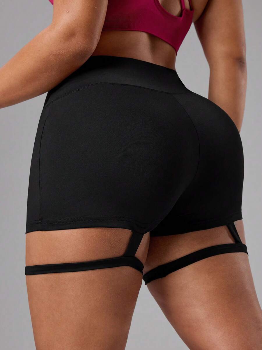 SHEIN Rhythm Era Plus Size Women High Waist Fitted Sports Shorts - Black - View 1