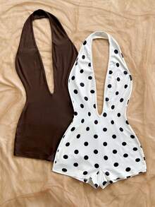 Soleia Women's Halter Neck Casual Daily Outing Romper 2pcs Set - Multicolor - View 5