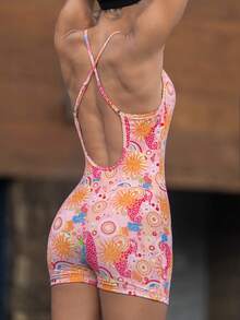 Swim Nautrix 1 pièce Maillot de bain monokini élégant à bretelles fines avec imprimé aléatoire - Multicolore - Voir 1