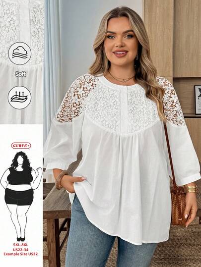 SHEIN CURVE+ Camisa versátil de uso diario con cuello redondo para mujer de talla grande