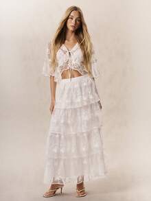 Willow Rêve Embroidered Layered Tulle Lace Cake Skirt For Women - White - View 5