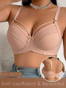 SHEIN Plus Size Women Bow Decor Adjustable Strap Casual Daily Bra - Apricot - View 3
