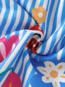 SHEIN Newborn Baby Girls' Casual Baby Girl Sweet Floral Striped Cami Dress, Summer Holiday Photoshoot Pastel Blue - Blue - View 7